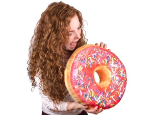 Donut Kissen Rosa Glasur, bunte Streusel