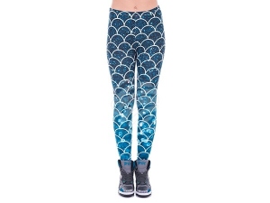 Damen Motiv Leggings Schuppenmuster weiss blau