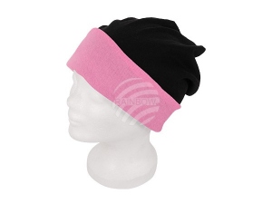 Long Beanie Slouch Wende Design schwarz/rosa