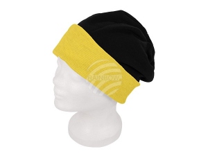 Long Beanie Slouch Wende Design schwarz/gelb