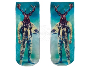 Motif-Socks blue white deer astronaut