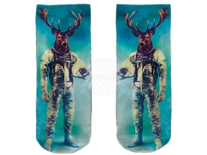 Motiv-Socken blau wei Reh Astronaut