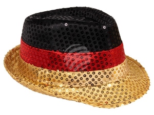 Trilby hat black red gold