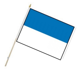 Flag at wood staff  Blue white