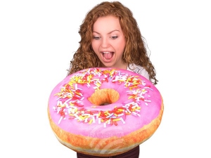 Donut Kissen Pink Glasur, bunte Streusel