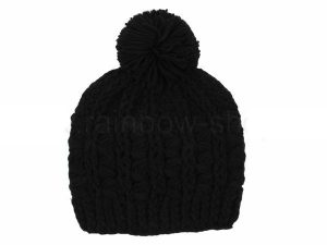 Strickmtze mit Bommel Modell 33 schwarz