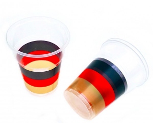 PP Vasos de plstico negro-rojo-dorado 350 ml 1200 piezas