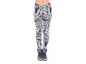 Damen Motiv Leggings Hanf schwarz weiss