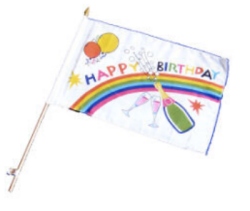 Flag at wood staff Happy Birthday