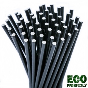 Paper jumbo cocktail drinking straws black short 150x7mm 1000 pi