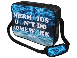 Messenger Bag Motivo Mermaids azul/blanco