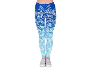 Damen Motiv Leggings Ornamente blau weiss