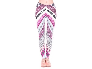 Damen Motiv Leggings Aztekenmuster Schriftzug Work out