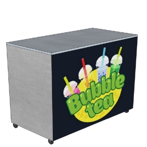 Mobile sales counter with customer logo printed on it