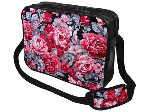 Messenger Bag Motiv Hibiscus rosa/grau