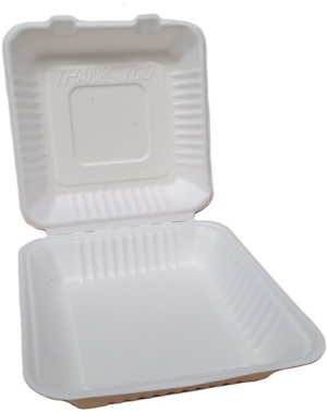 Organic burger box made of bagasse with hinged lid, 100 pieces