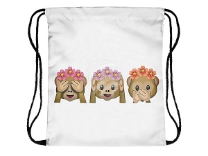 Gym bag Gymsac Emoticon Three monkeys with floral wreath