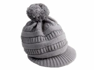 Knitted Hat with shield and pompom Model 31gray