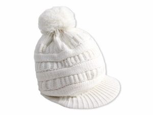Knitted Hat with shield and pompom Model 31white
