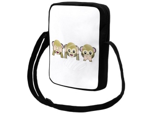 Messenger Bag Courier bag Three monkeys white/brown