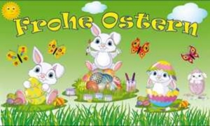 Fahne Frohe Ostern weie Hasenkinder