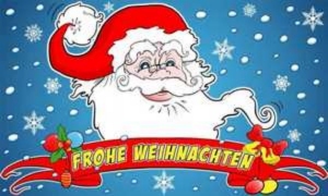 Flag Santa Claus head with banner Merry Christmas