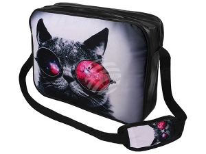 Messenger Bag Motiv Katze mit Brille grau/rosa