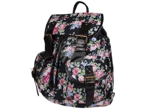 Rucksack mit Seitentaschen Floral schwarz