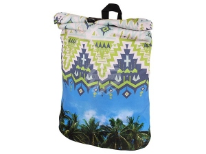 Backpack with roll closure Palm trees green/blue