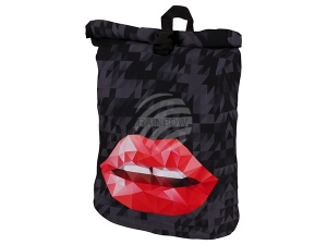 Rucksack mit Rollverschlu� Polygone Lippen schwarz/grau/rot