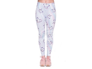 Damen Motiv Leggings Einhorn weiss/flieder Modell B