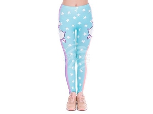 Damen Motiv Leggings Sterne und Einhrner rosa/weiss