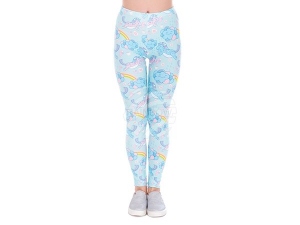 Damen Motiv Leggings Einhorn blau/rosa/weiss