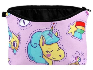 Bolsa de maquillaje con motivo Unicornio y smbolos multicolor