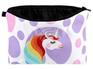 Bolsa de maquillaje con motivo Unicornio y puntos violeta/rosa