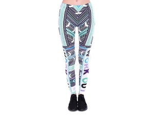 Damen Motiv Leggings Aztekenmuster und Schriftzug Work out