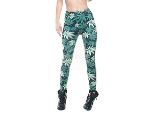 Damen Motiv Leggings Design Weed Farbe schwarz