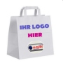 Bolsa de papel con asa plana de papel con logo.