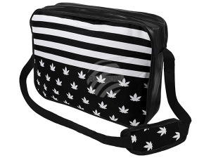 Messenger Bag Motiv Weed+Stripes schwarz/wei